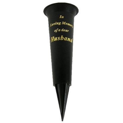 Picture of GRAVE VASE SPIKE BLACK IN LOVING MEMORY OF A DEAR HUSBAND