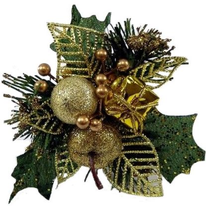 Picture of XMAS PICK WITH APPLE LEAF AND PARCEL GOLD X 96pcs