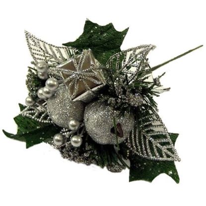 Picture of XMAS PICK WITH APPLE LEAF AND PARCEL SILVER X 96pcs