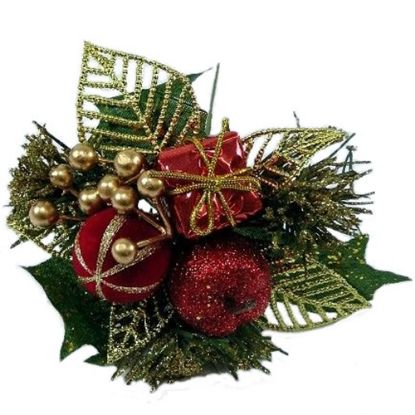 Picture of XMAS PICK WITH APPLE LEAF AND PARCEL RED X 96pcs