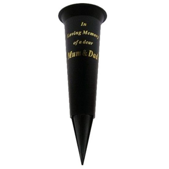 Picture of GRAVE VASE SPIKE BLACK IN LOVING MEMORY OF A DEAR MUM AND DAD