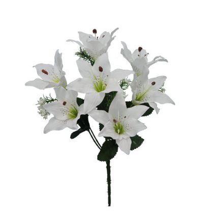 Picture of 34cm TIGER LILY BUSH WITH GYP (7 HEADS) IVORY