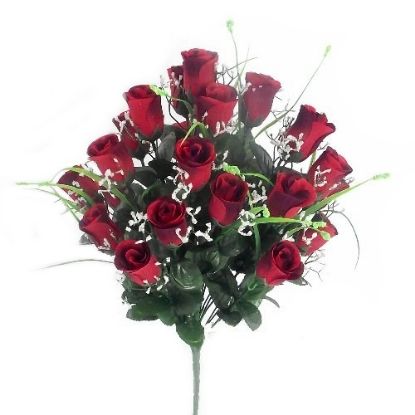 Picture of ROSEBUD BUSH WITH GYP AND GRASS (24 HEADS) RED