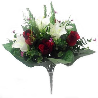 Picture of 44cm ROSEBUD AND EASTER LILY MIXED BUSH RED/CREAM