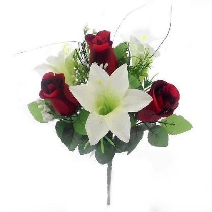 Picture of 30cm ROSEBUD AND LILY MIXED BUSH RED/CREAM