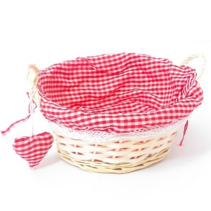 Picture of 23cm ROUND GINGHAM CLOTH LINED EARED BASKET WITH HEART RED