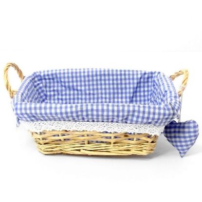 Picture of 25cm RECTANGULAR GINGHAM CLOTH LINED EARED BASKET WITH HEART BLUE