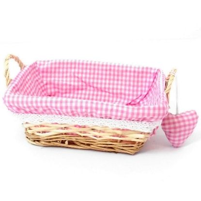 Picture of 25cm RECTANGULAR GINGHAM CLOTH LINED EARED BASKET WITH HEART PINK