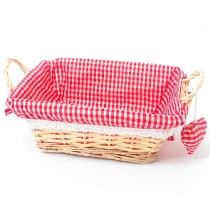 Picture of 25cm RECTANGULAR GINGHAM CLOTH LINED EARED BASKET WITH HEART RED