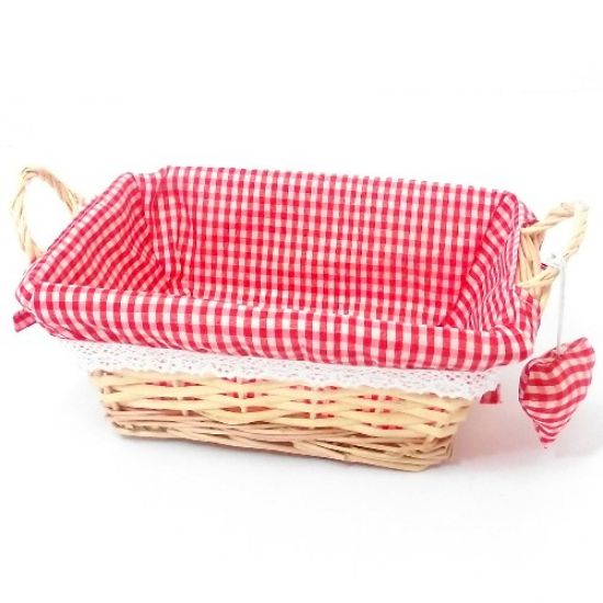 Picture of 25cm RECTANGULAR GINGHAM CLOTH LINED EARED BASKET WITH HEART RED