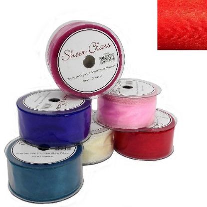 Picture of SHEER CLASS PREMIUM ORGANZA SNOW SHEER RIBBON WITH WIRED EDGE 50mm X 20met RED