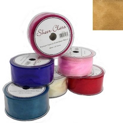 Picture of SHEER CLASS PREMIUM ORGANZA SNOW SHEER RIBBON WITH WIRED EDGE 50mm X 20met GOLD