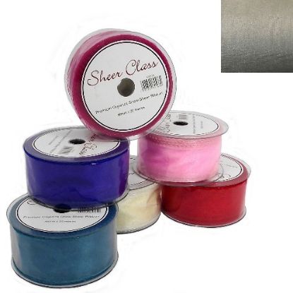 Picture of SHEER CLASS PREMIUM ORGANZA SNOW SHEER RIBBON WITH WIRED EDGE 50mm X 20met SILVER