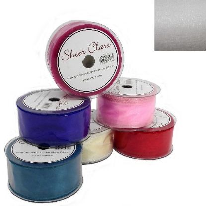 Picture of SHEER CLASS PREMIUM ORGANZA SNOW SHEER RIBBON WITH WIRED EDGE 50mm X 20met WHITE
