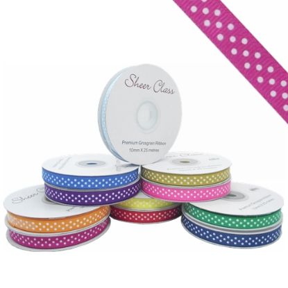 Picture of GROSGRAIN RIBBON DOTTY WHITE 10mm X 25met CERISE