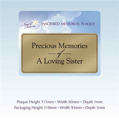 Picture of RECTANGULAR STICK-ON METAL PLAQUE GOLD - PRECIOUS MEMORIES SISTER (PP4G)