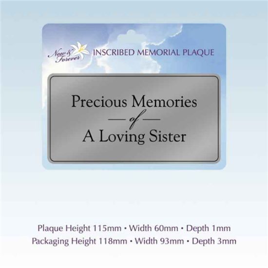 Picture of RECTANGULAR STICK-ON METAL PLAQUE SILVER - PRECIOUS MEMORIES SISTER (PP4S)