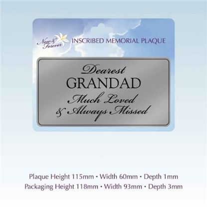 Picture of RECTANGULAR STICK-ON METAL PLAQUE SILVER - MUCH LOVED AND ALWAYS MISSED GRANDAD (PP7S)