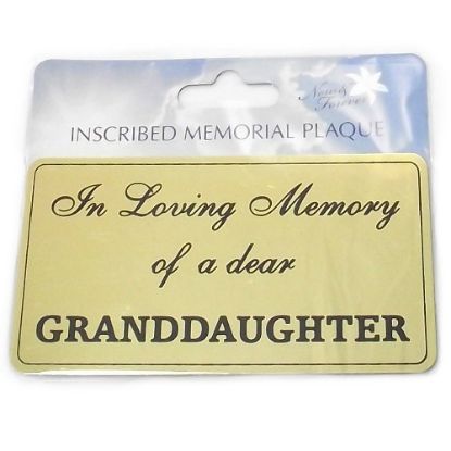 Picture of RECTANGULAR STICK-ON METAL PLAQUE GOLD - I-L-M OF A DEAR GRANDDAUGHTER