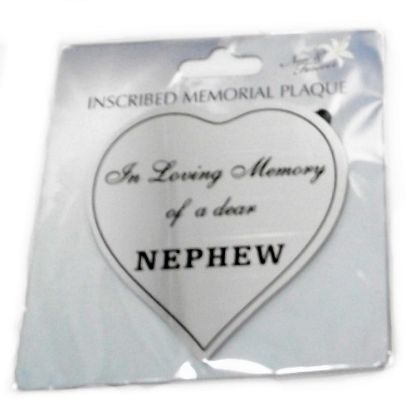 Picture of HEART STICK-ON METAL PLAQUE SILVER - I-L-M OF A DEAR NEPHEW