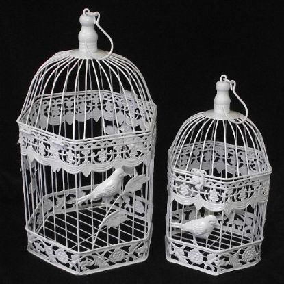 Picture of SET OF 2 METAL HEXAGONAL BIRDCAGES WHITE