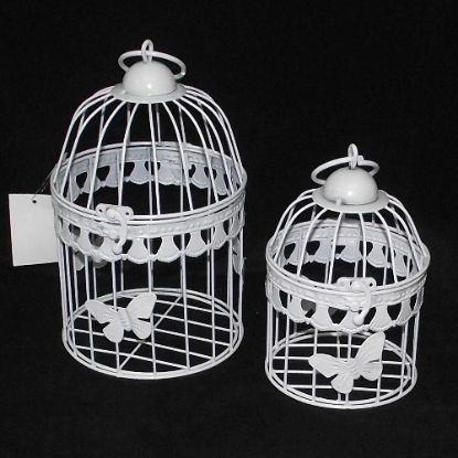 Picture of SET OF 2 METAL ROUND BIRDCAGES WHITE