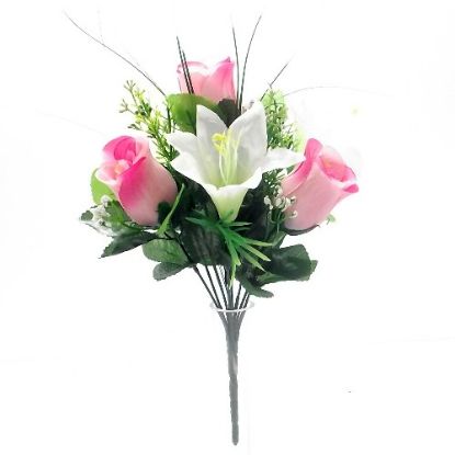 Picture of 30cm ROSEBUD AND LILY MIXED BUSH PINK/CREAM