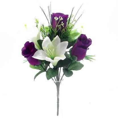 Picture of 30cm ROSEBUD AND LILY MIXED BUSH PURPLE/CREAM