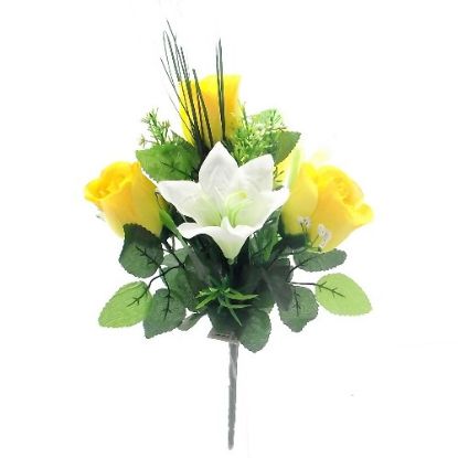 Picture of 30cm ROSEBUD AND LILY MIXED BUSH YELLOW/CREAM