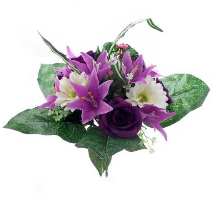 Picture of 35cm GERBERA ROSE AND LILY MIXED BUSH IVORY/PURPLE/LILAC
