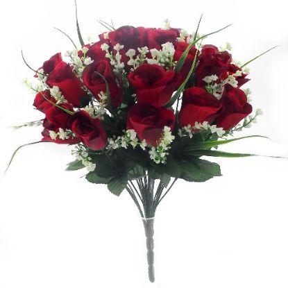 Picture of 42cm ROSEBUD BUSH (25 HEADS) WITH FERN AND GRASS RED