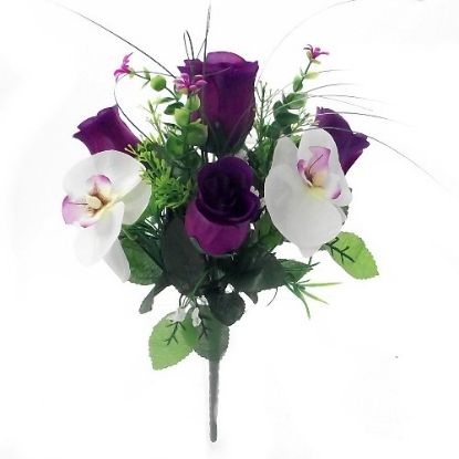 Picture of 30cm ROSEBUD AND ORCHID MIXED BUSH PURPLE/CREAM