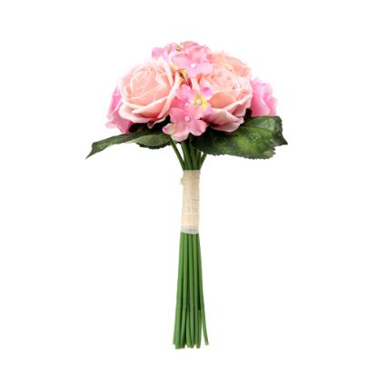 Picture of 41cm LARGE ROSE AND HYDRANGEA BUNDLE (14 STEMS) LT PINK/DK PINK