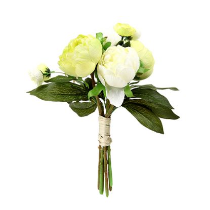 Picture of 32cm LARGE  PEONY BUNDLE (8 STEMS) IVORY/GREEN