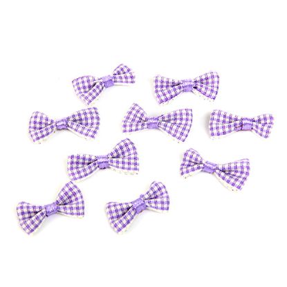 Picture of SATIN RIBBON BOWS GINGHAM LILAC X 50pcs