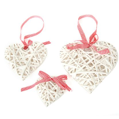 Picture of 20cm WICKER HEART WITH RED GINGHAM RIBBON WHITE