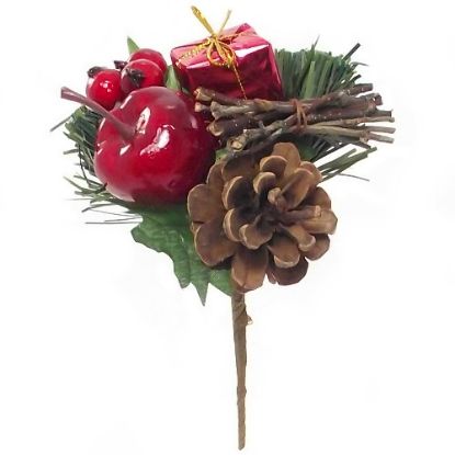 Picture of CHRISTMAS PICK WITH PARCEL CONE AND TWIGS RED X 60pcs