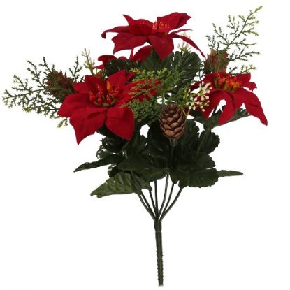 Picture of 30cm CHRISTMAS BUSH WITH POINSETTIAS AND PINE CONES RED