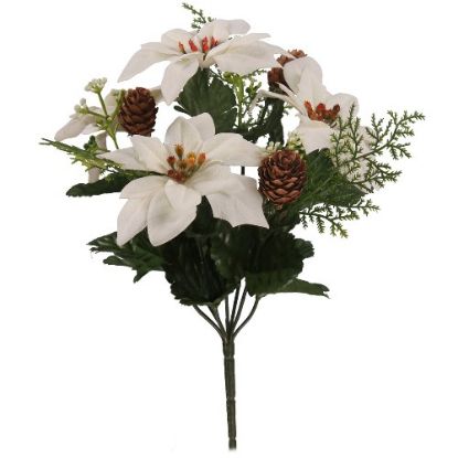Picture of 30cm CHRISTMAS BUSH WITH POINSETTIAS AND PINE CONES IVORY