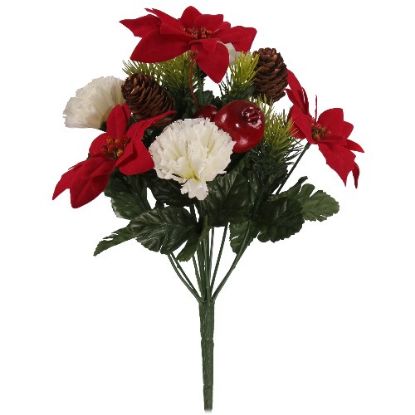Picture of 37cm CHRISTMAS BUSH WITH POINSETTIAS CARNATIONS AND PINE CONES RED/IVORY