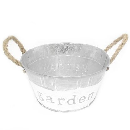 Picture of 20cm METAL ROUND PLANTING 'GARDEN' BOWL WITH ROPE HANDLES GREY/WHITE
