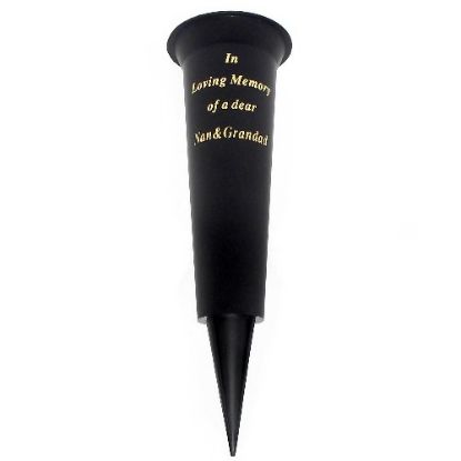 Picture of GRAVE VASE SPIKE BLACK IN LOVING MEMORY OF A DEAR NAN AND GRANDAD