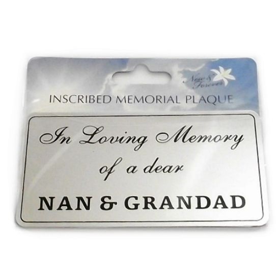Picture of RECTANGULAR STICK-ON METAL PLAQUE SILVER - I-L-M OF A DEAR NAN AND GRANDAD