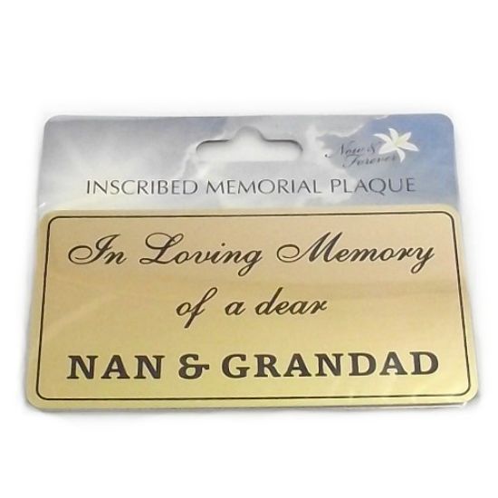 Picture of RECTANGULAR STICK-ON METAL PLAQUE GOLD - I-L-M OF A DEAR NAN AND GRANDAD