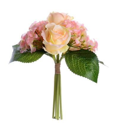 Picture of 31cm ROSE AND HYDRANGEA BUNDLE (7 STEMS) SOFT PINK/PEACH