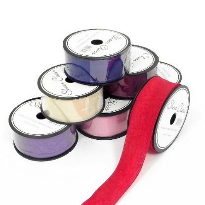 Picture of CRUMPLED TAFFETA RIBBON WITH WIRED EDGE 40mm X 10met RED