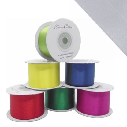 Picture of DOUBLE FACE SATIN RIBBON 38mm X 10metres SILVER
