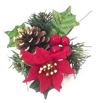 Picture of XMAS PICK WITH POINSETTIA BERRIES AND CONE RED X 96pcs