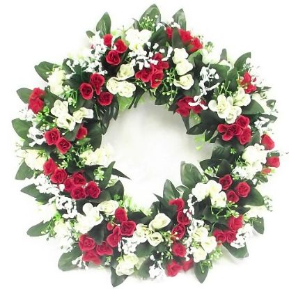 Picture of 42cm ROSEBUD AND GYP WREATH RED/IVORY