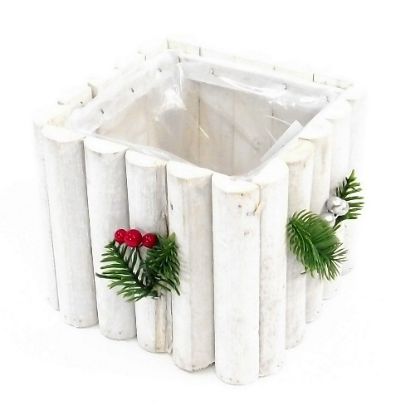 Picture of 20cm SQUARE NATURAL LOG PLANTER (PLASTIC LINED) WITH CHRISTMAS DECO